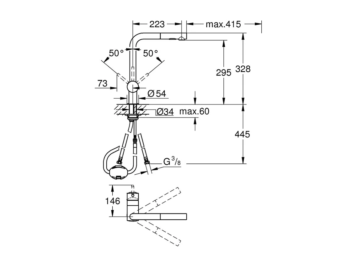 GROHE Mitigeur cuisine Minta 2 jets Bec haut chrome douchette extractible