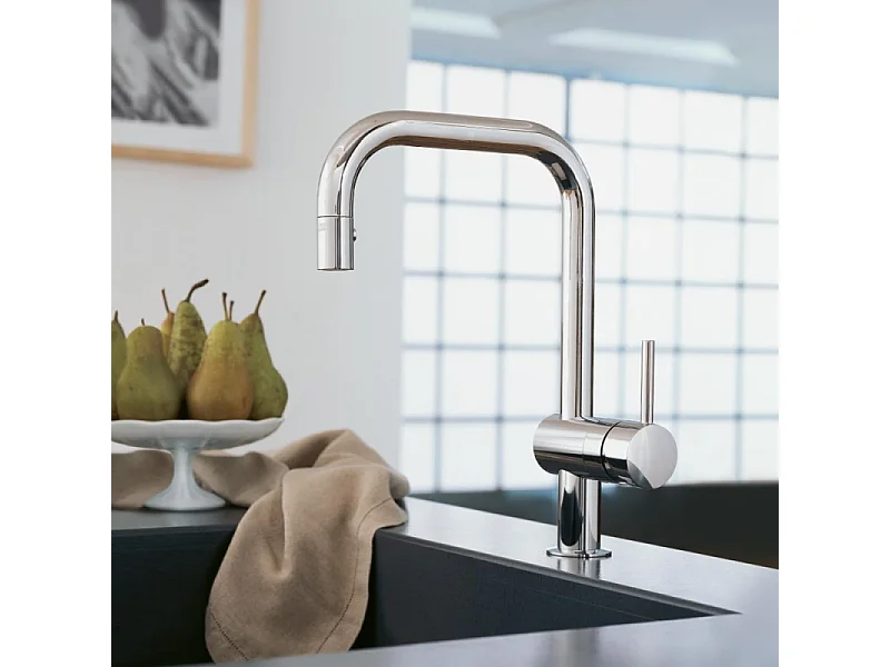 GROHE Mitigeur cuisine Minta 2 jets Bec haut chrome douchette extractible