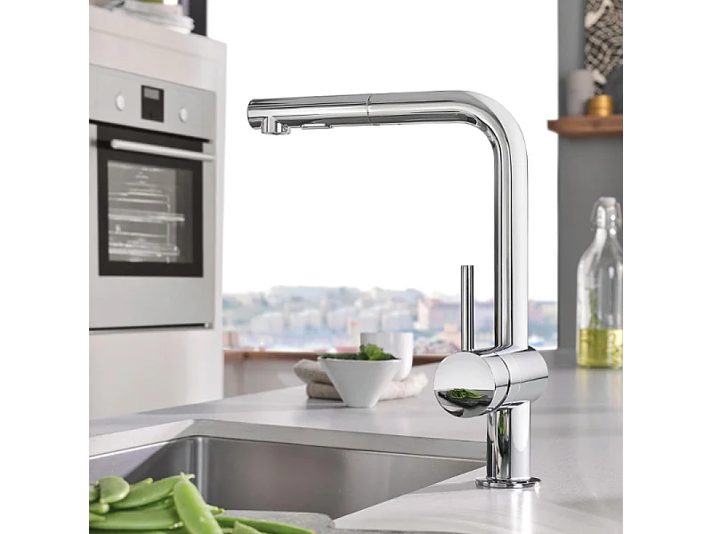 GROHE Mitigeur cuisine Minta 2 jets Bec haut chrome douchette extractible