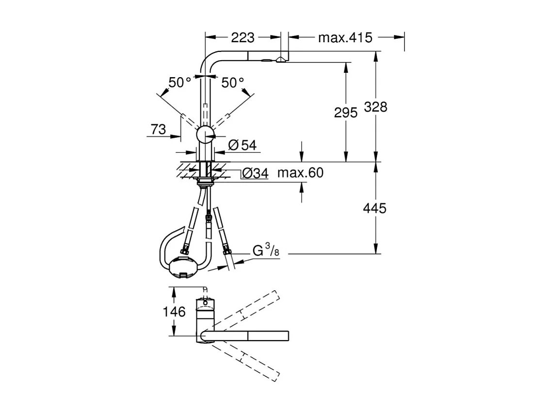 GROHE Mitigeur cuisine Minta 2 jets Bec haut chrome douchette extractible