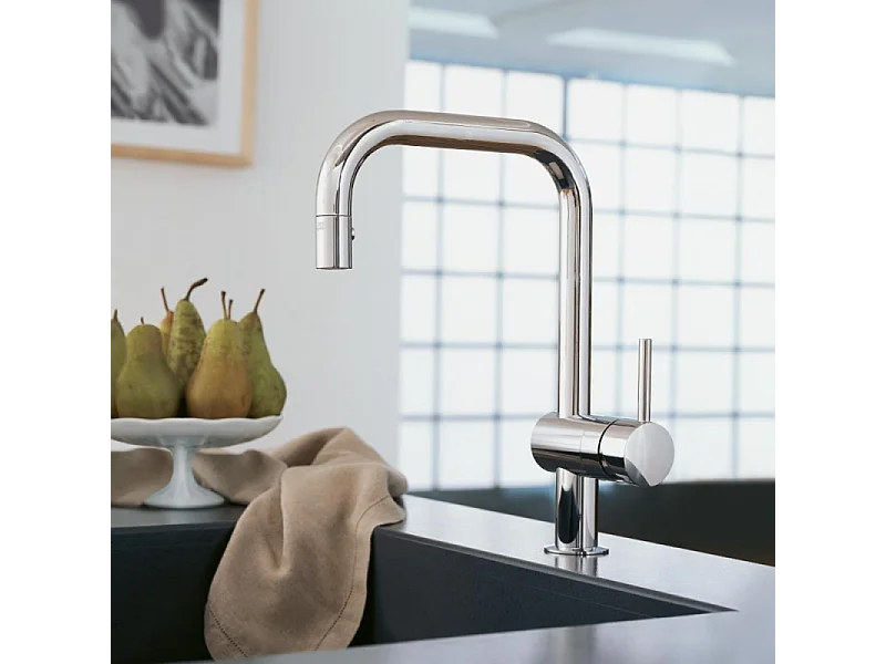 GROHE Mitigeur cuisine Minta 2 jets Bec haut chrome douchette extractible