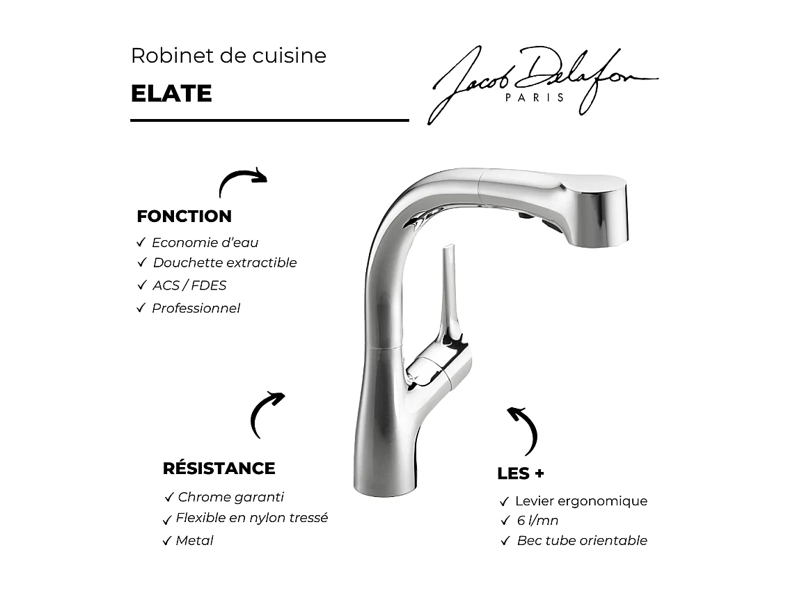 Robinet de cuisine avec douchette JACOB DELAFON Elate