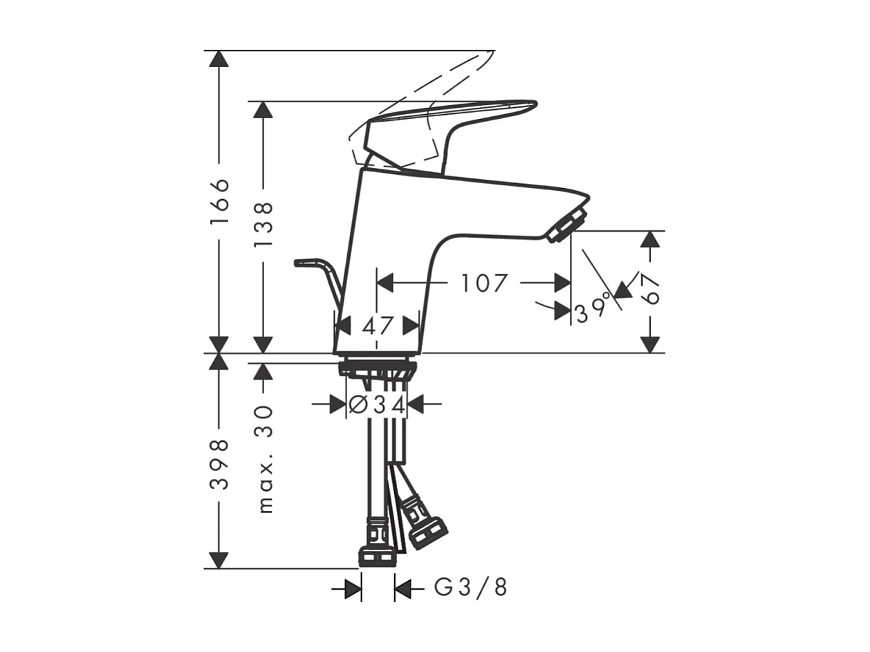 Mitigeur lavabo HANSGROHE Logis 70 avec tirette et vidage chrome + nettoyant Briochin