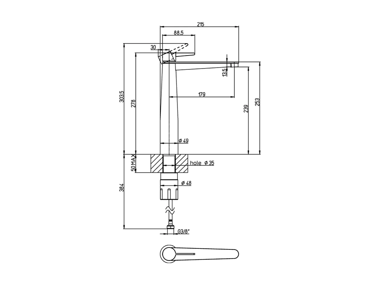 Mitigeur lavabo surélevé VILLEROY ET BOCH Conum avec vidage Push Open Chrome