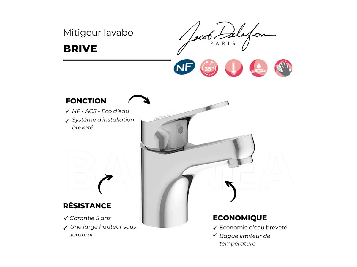Mitigeur lavabo JACOB DELAFON Brive chrome + nettoyant Briochin