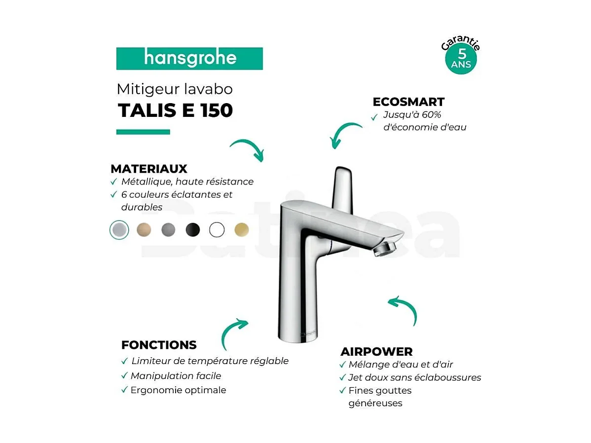 Mitigeur lavabo HANSGROHE Talis E 150 - Taille S + nettoyant Briochin