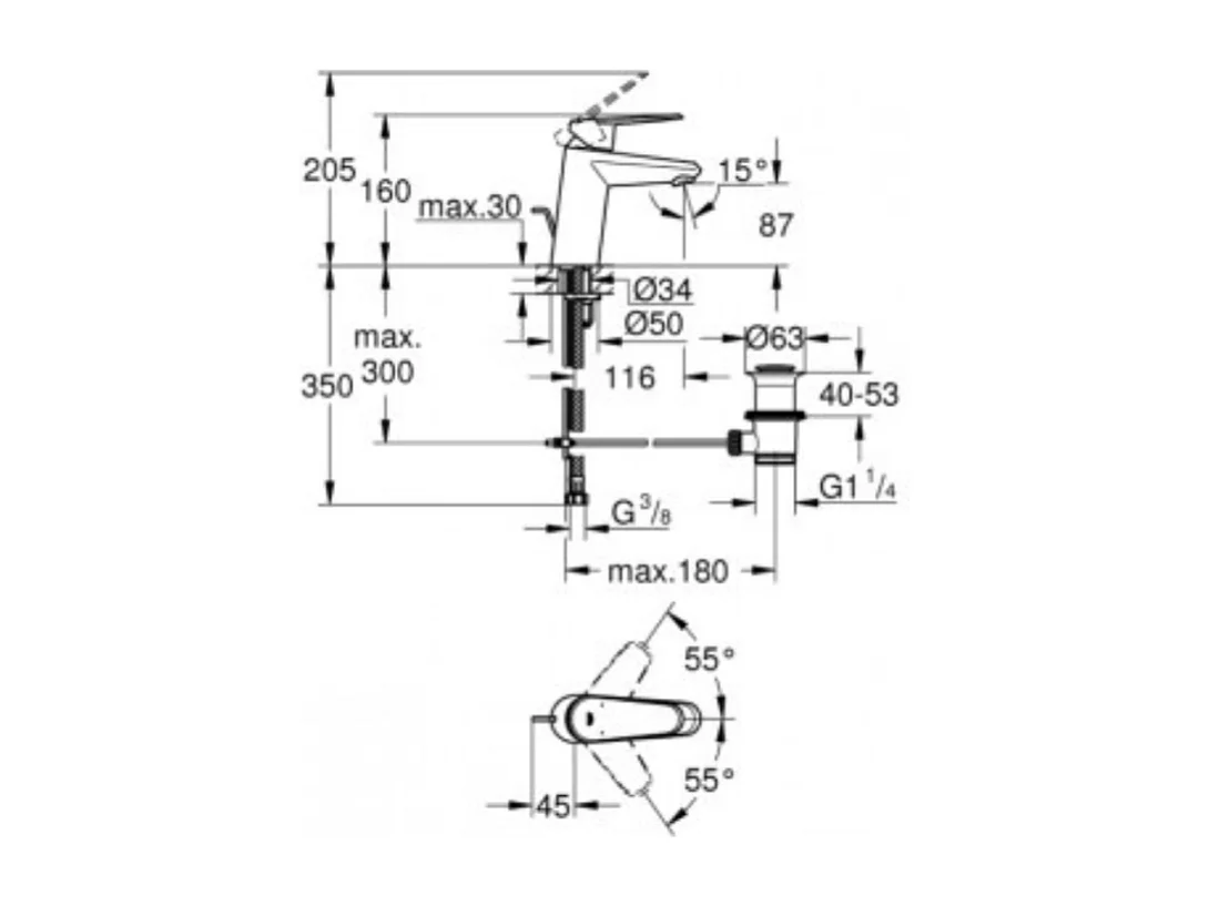 Grifo de lavabo Grohe Eurodisc Cosmopolitan - Tamaño S