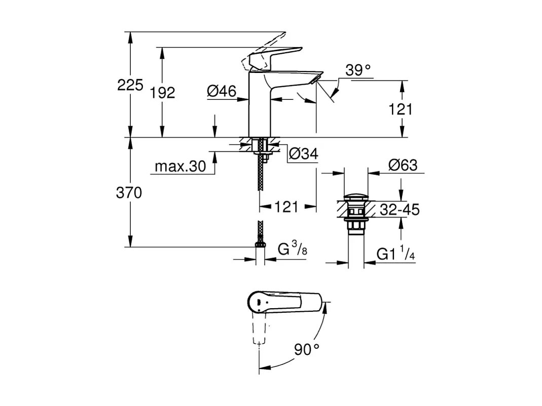 Lot de 2 Mitigeurs lavabo Grohe Start 2021 avec vidage Push-Open chromé