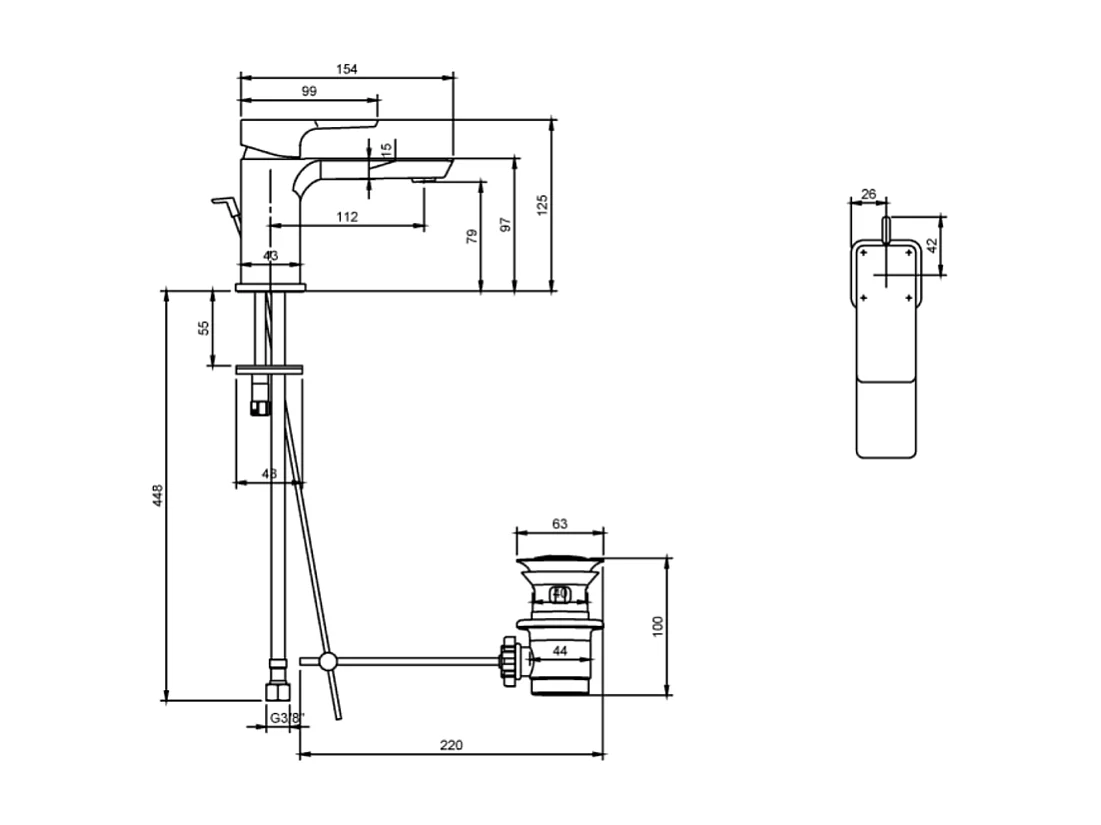 Mitigeur lavabo compact VILLEROY ET BOCH Subway 3.0 avec tirette Noir mat