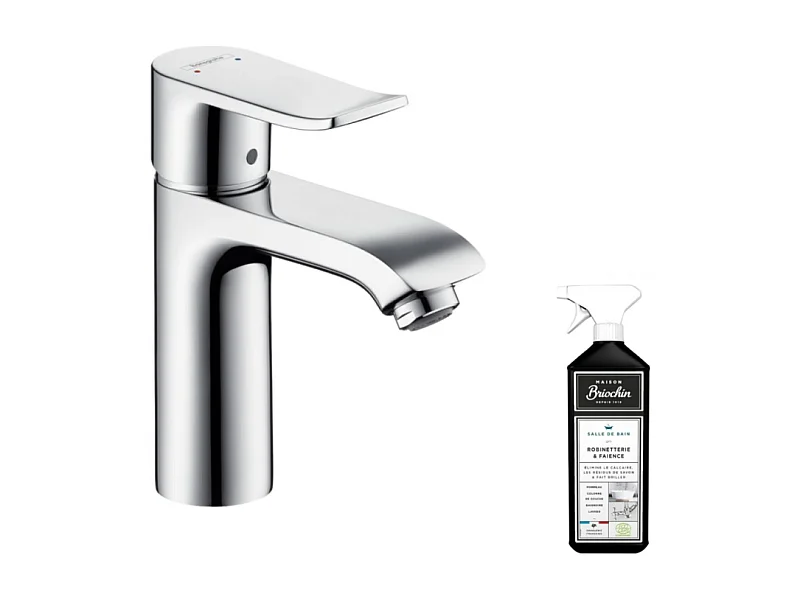 Mitigeur lavabo HANSGROHE Metris 110 sans tirette ni vidage Chromé + nettoyant Briochin