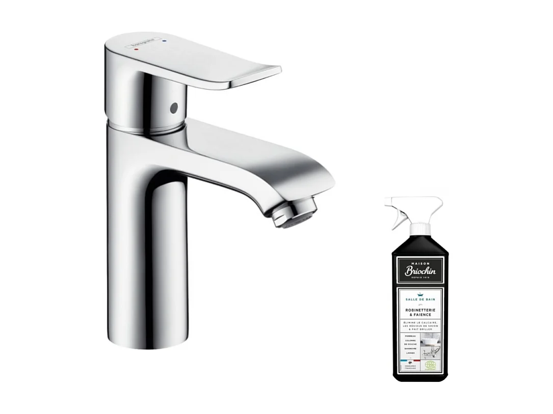 Mitigeur lavabo HANSGROHE Metris 110 sans tirette ni vidage Chromé + nettoyant Briochin