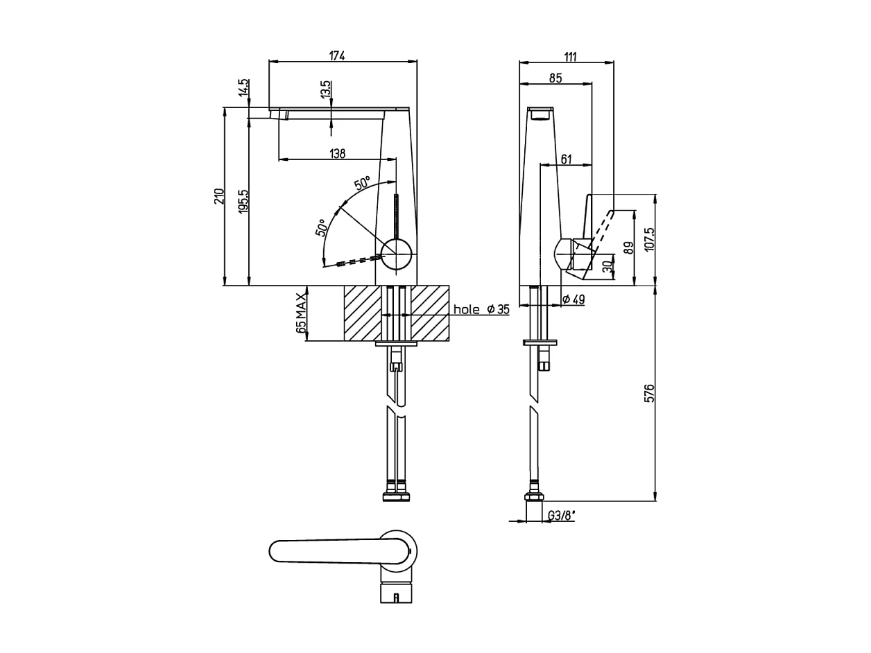 Mitigeur lavabo VILLEROY ET BOCH Conum ouverture côté avec vidage Push Open Or brossé