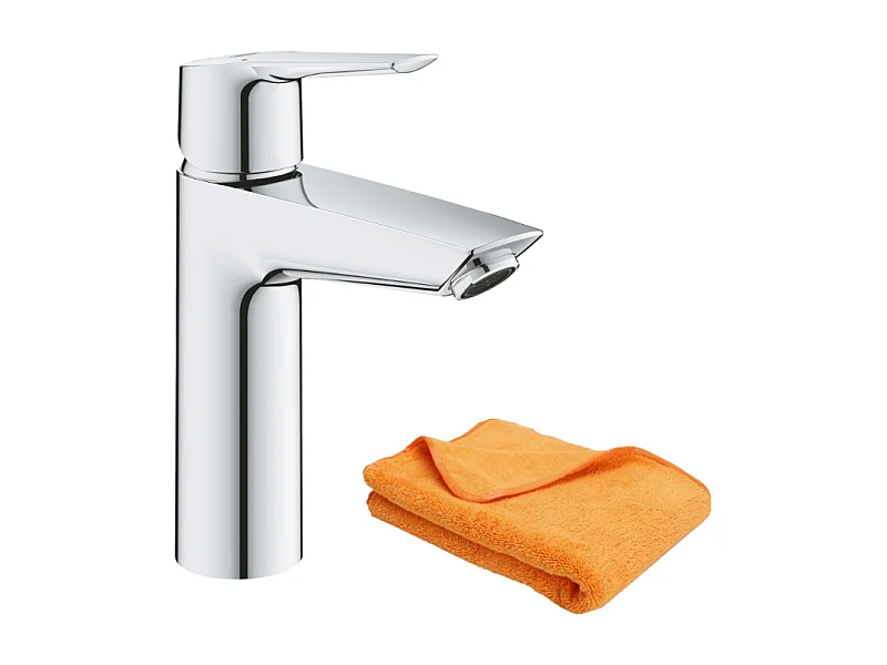 Mitigeur lavabo GROHE Quickfix Start 2021 avec vidage Push-Open taille M chromé + microfibre
