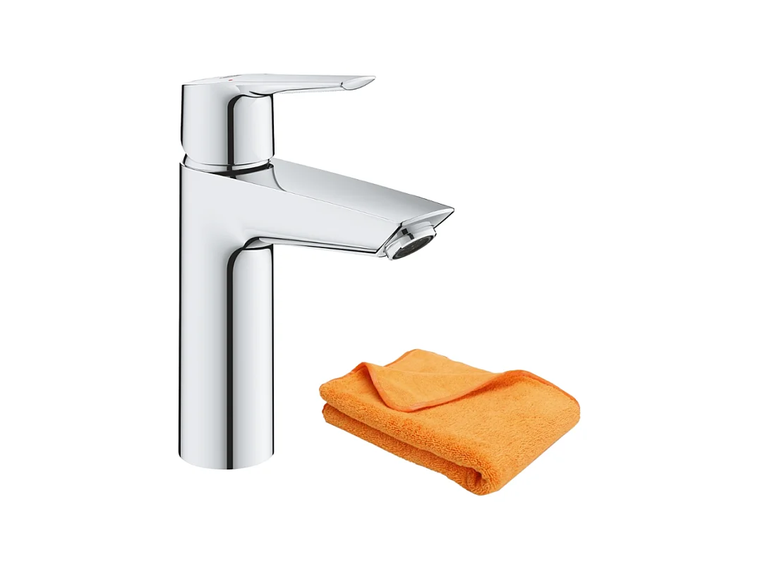 Mitigeur lavabo GROHE Quickfix Start 2021 avec vidage Push-Open taille M chromé + microfibre