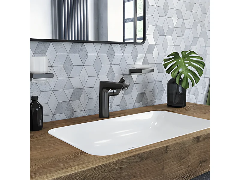 Mitigeur lavabo HANSGROHE Talis E 150 EcoSmart  avec tirette et vidage noir chromé brossé