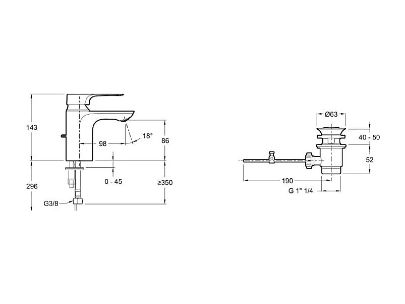 Mitigeur lavabo JACOB DELAFON Aleo+ avec tirette