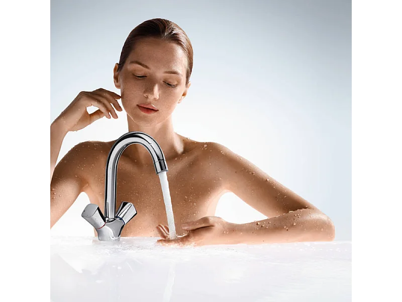 Mélangeur lavabo HANSGROHE avec tirette et vidage chrome + nettoyant Briochin