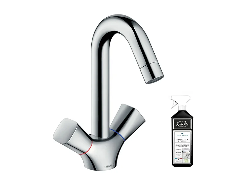 Mélangeur lavabo HANSGROHE avec tirette et vidage chrome + nettoyant Briochin