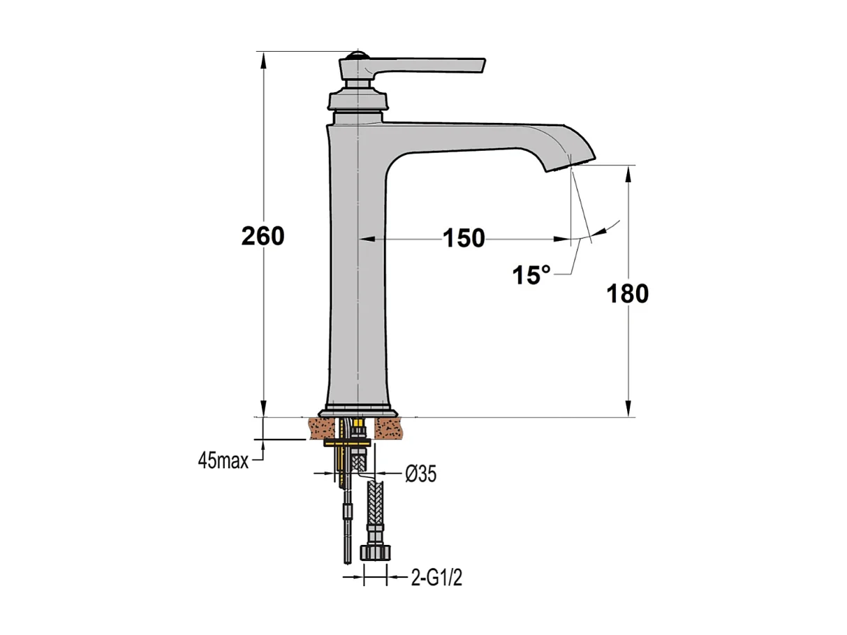 Lot de deux mitigeurs PAINI retro lavabo haut Lady's 180 Chromé