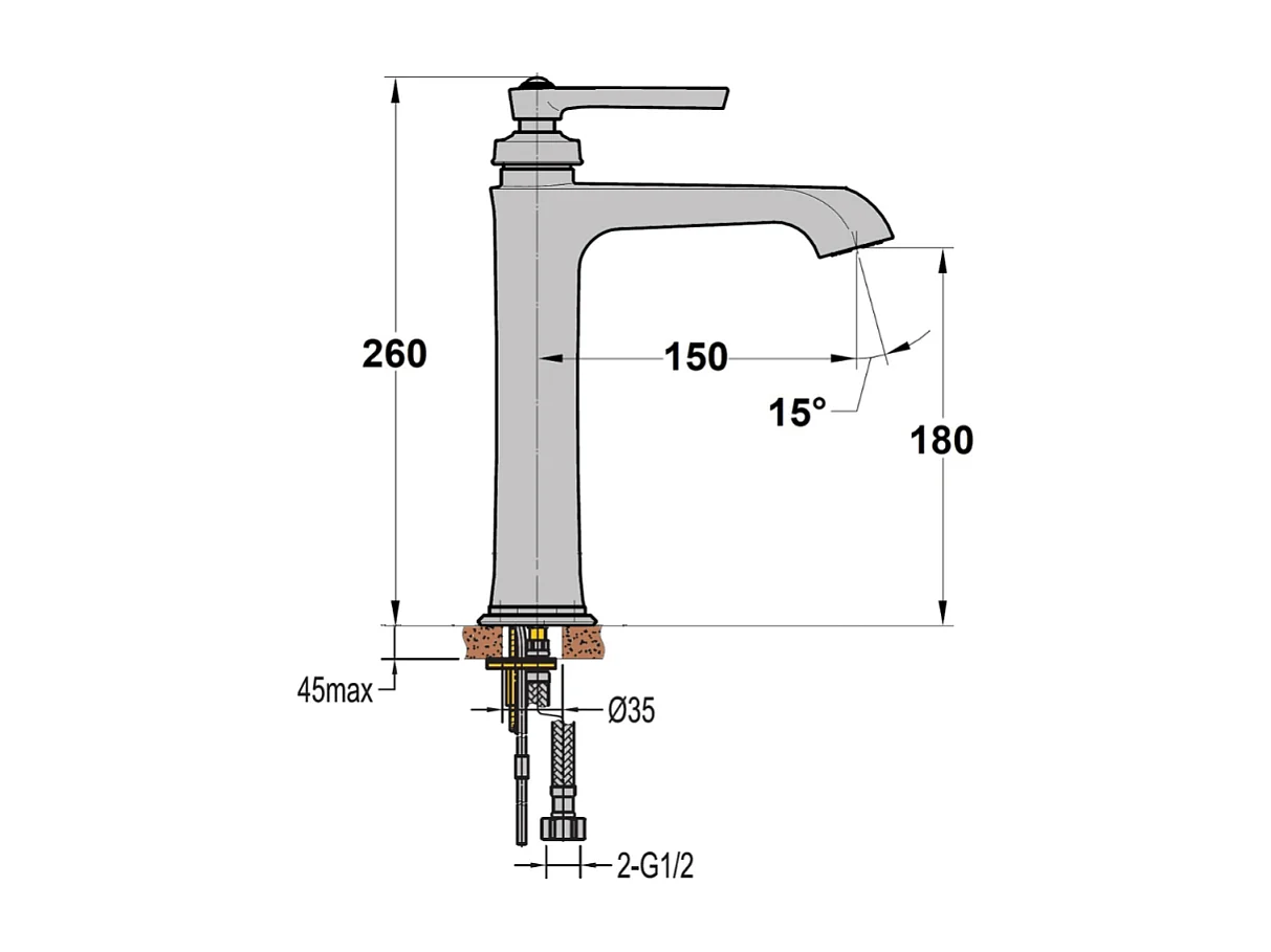 Lot de deux mitigeurs PAINI retro lavabo haut Lady's 180 Chromé