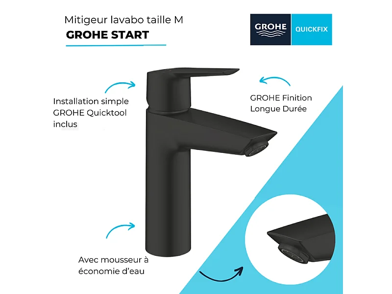 Lot de 2 mitigeurs lavabo GROHE Start noir M