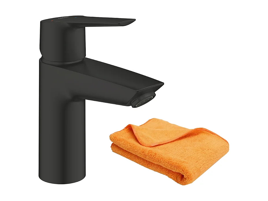 Mitigeur lavabo GROHE Start ouverture eau froide noir S + microfibre