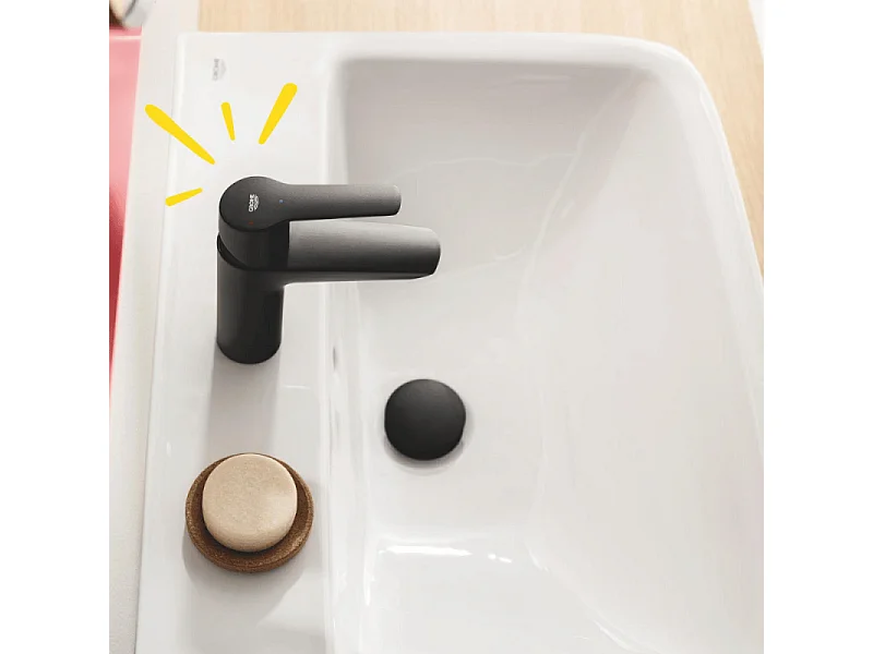 Mitigeur lavabo GROHE Start ouverture eau froide noir S + microfibre