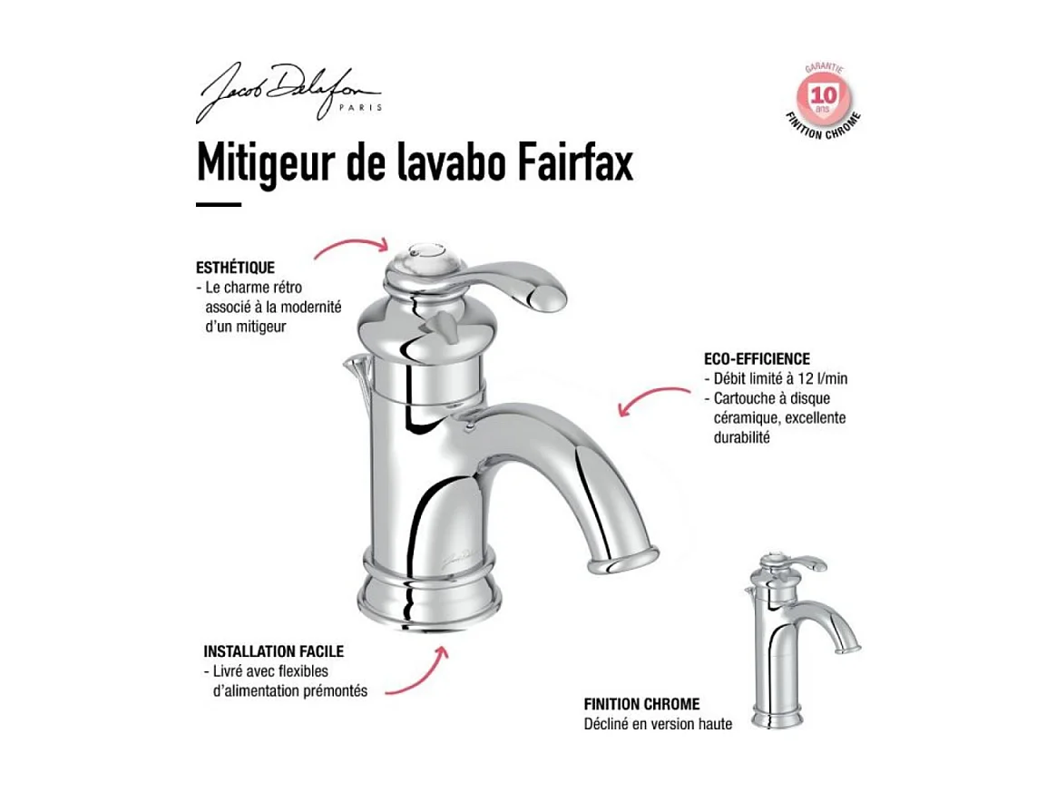 Mitigeur lavabo JACOB DELAFON Fairfax + nettoyant Briochin