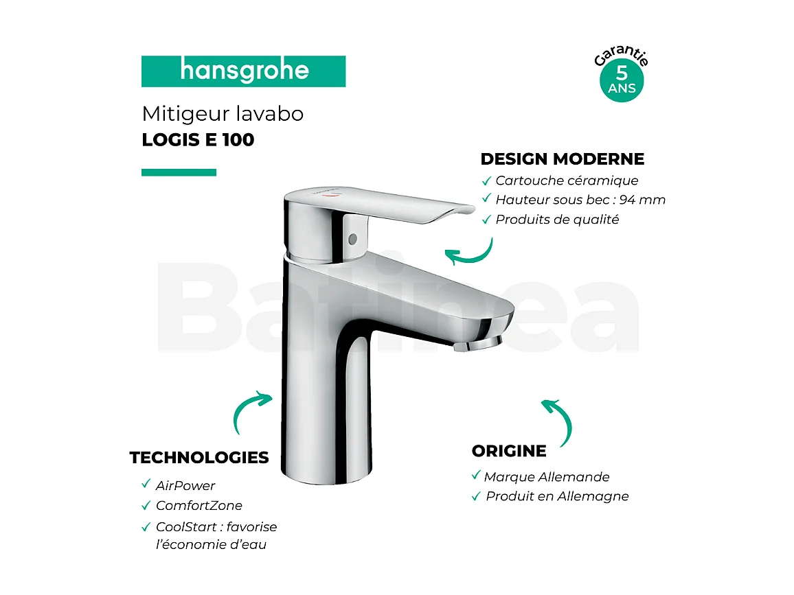 HANSGROHE Mitigeur de lavabo 100 CoolStart, avec tirette et vidage synthétique chromé