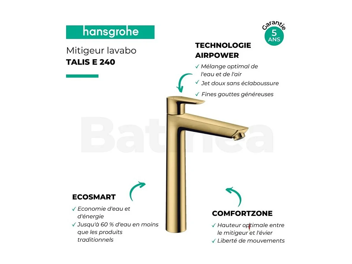 HANSGROHE Mitigeur lavabo Talis E 240, avec tirette et vidage aspect doré poli