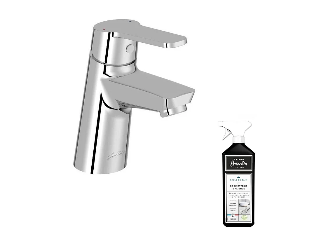 Mitigeur lavabo JACOB DELAFON Aimé avec vidage chrome + nettoyant Briochin
