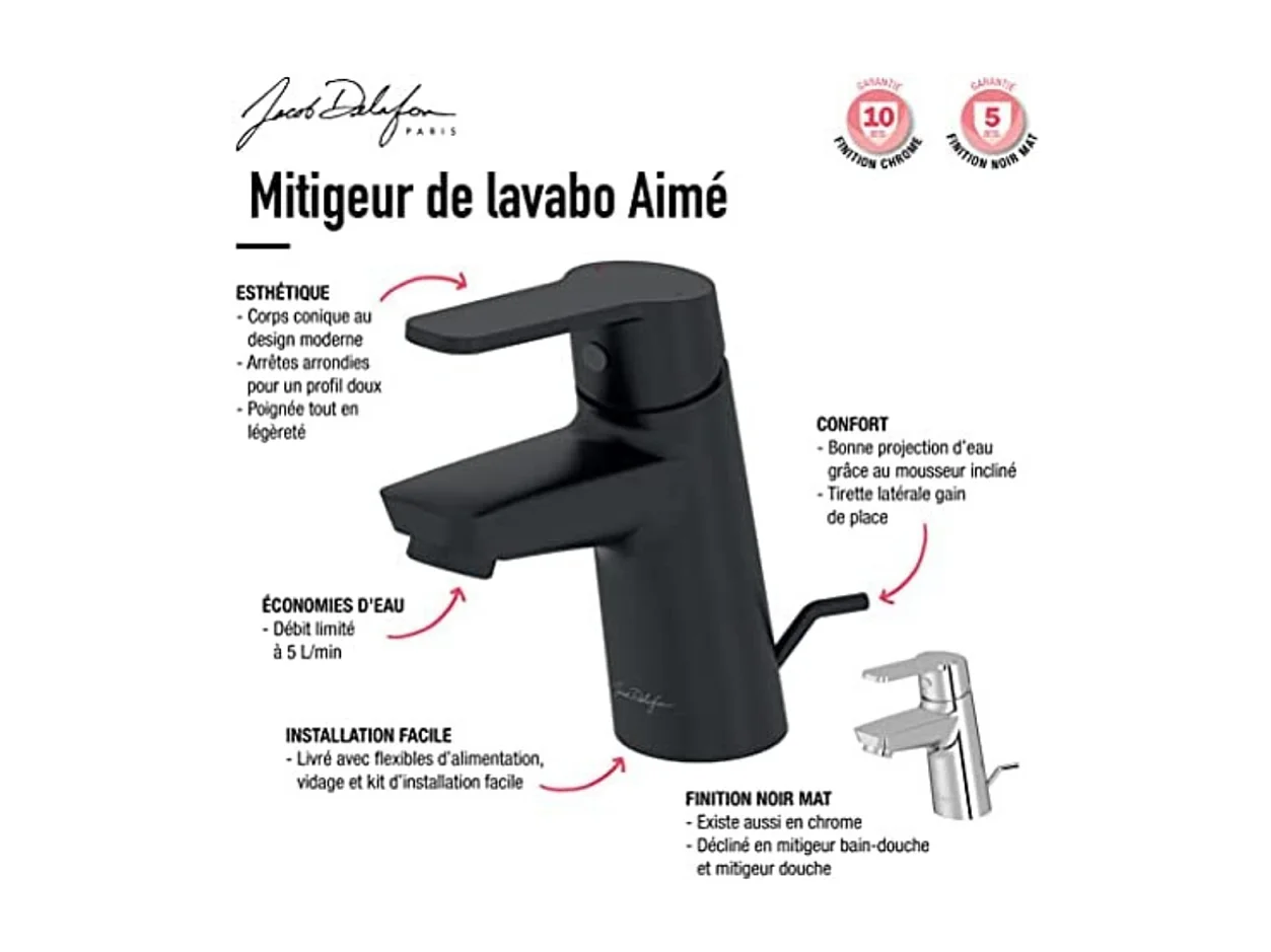 Mitigeur lavabo JACOB DELAFON Aimé avec vidage chrome + nettoyant Briochin