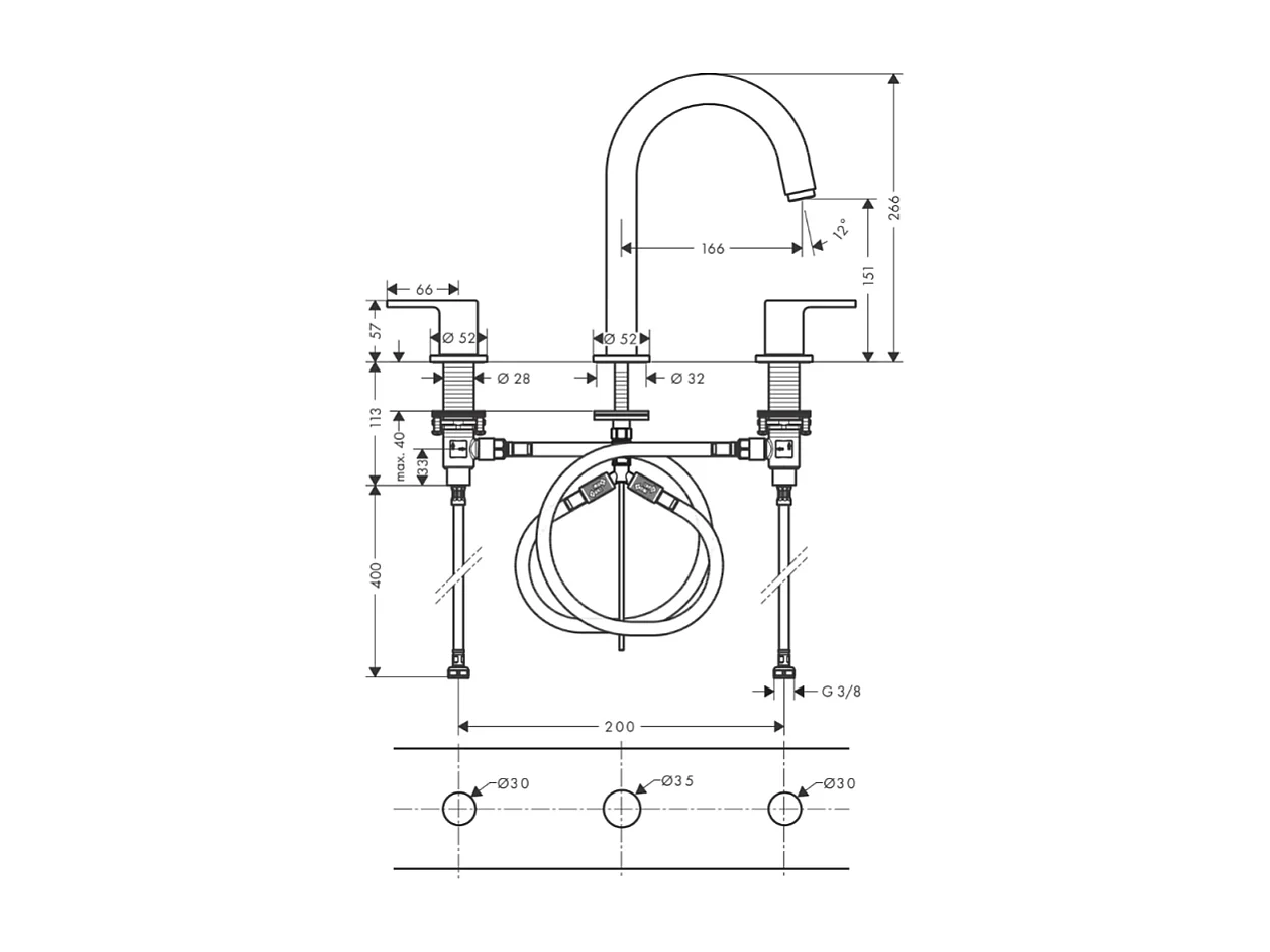 Mélangeur lavabo HANSGROHE 3 trous avec tirette et vidage chrome + nettoyant Briochin