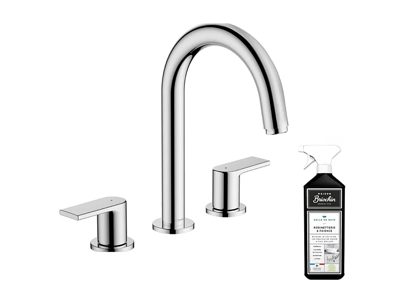 Mélangeur lavabo HANSGROHE 3 trous avec tirette et vidage chrome + nettoyant Briochin