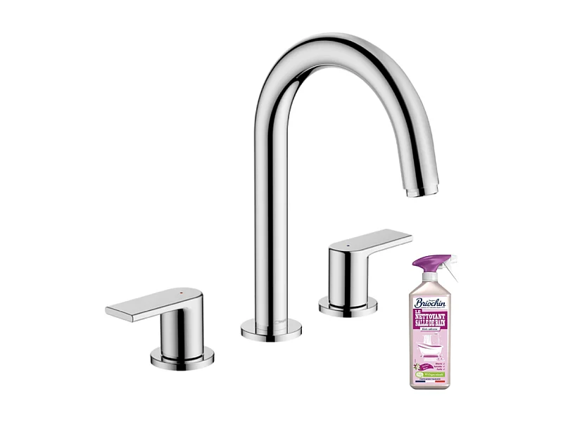 Mélangeur lavabo HANSGROHE 3 trous avec tirette et vidage chrome + nettoyant Briochin