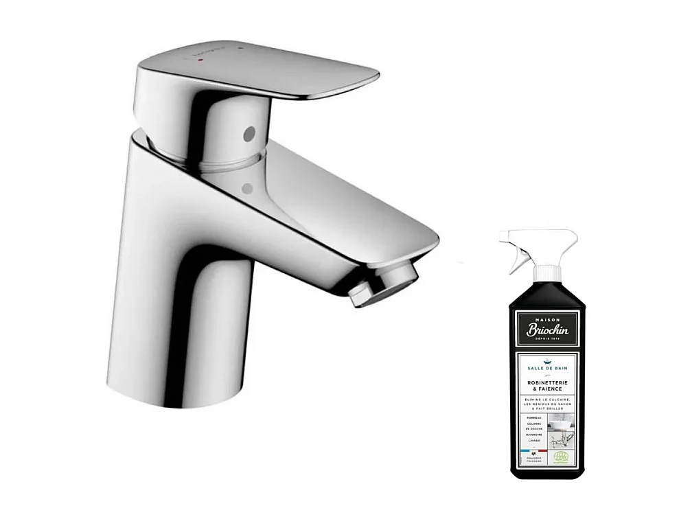Mitigeur lavabo HANSGROHE Logis 70 sans tirette ni vidage chrome + nettoyant Briochin