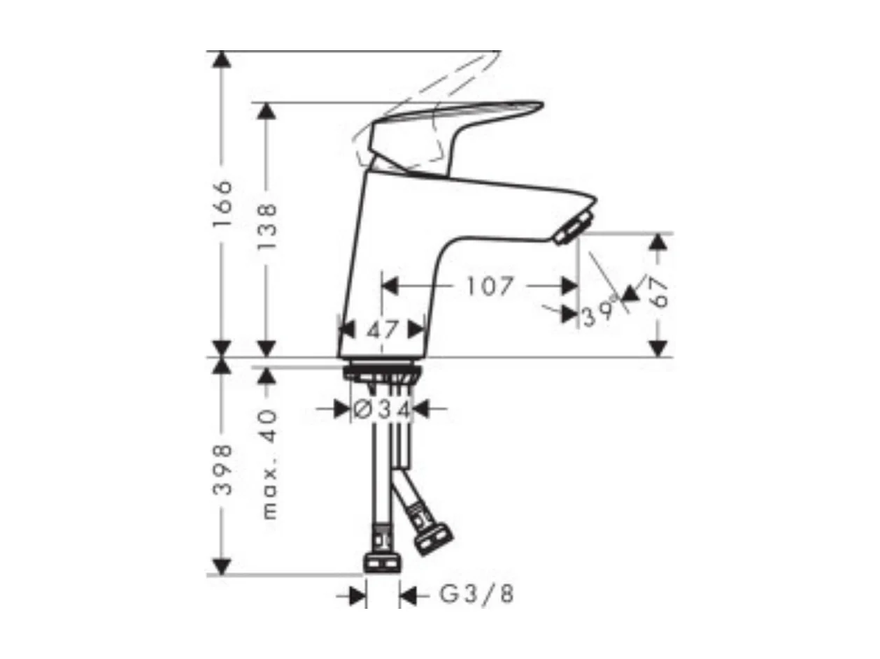 Mitigeur lavabo HANSGROHE Logis 70 sans tirette ni vidage chrome + nettoyant Briochin