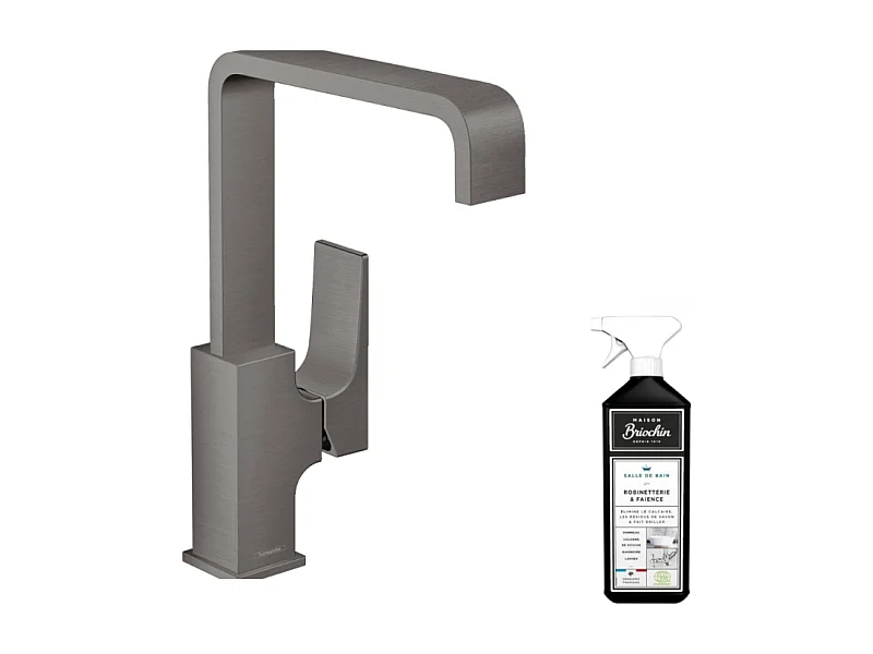 Mitigeur lavabo HANSGROHE Metropol 230 poignée manette noir chrome brossé+ nettoyant Briochin