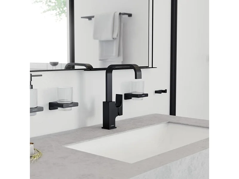 Mitigeur lavabo HANSGROHE Metropol 230 poignée manette noir chrome brossé+ nettoyant Briochin