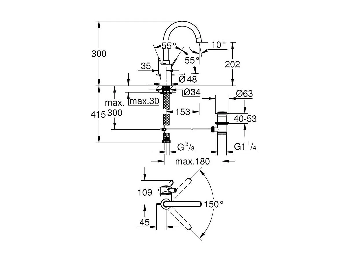 Mezclador de lavabo alto GROHE Eurosmart Cosmopolitan L