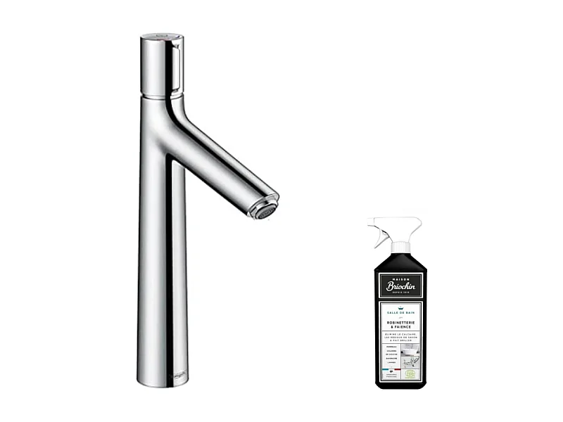 Mitigeur lavabo HANSGROHE 190, sans tirette ni vidage chrome + nettoyant Briochin