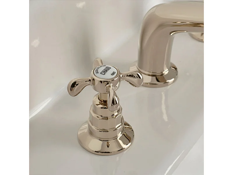 Mitigeur lavabo 3 trous rétro JACOB DELAFON Cleo poignées à croisillon or beige