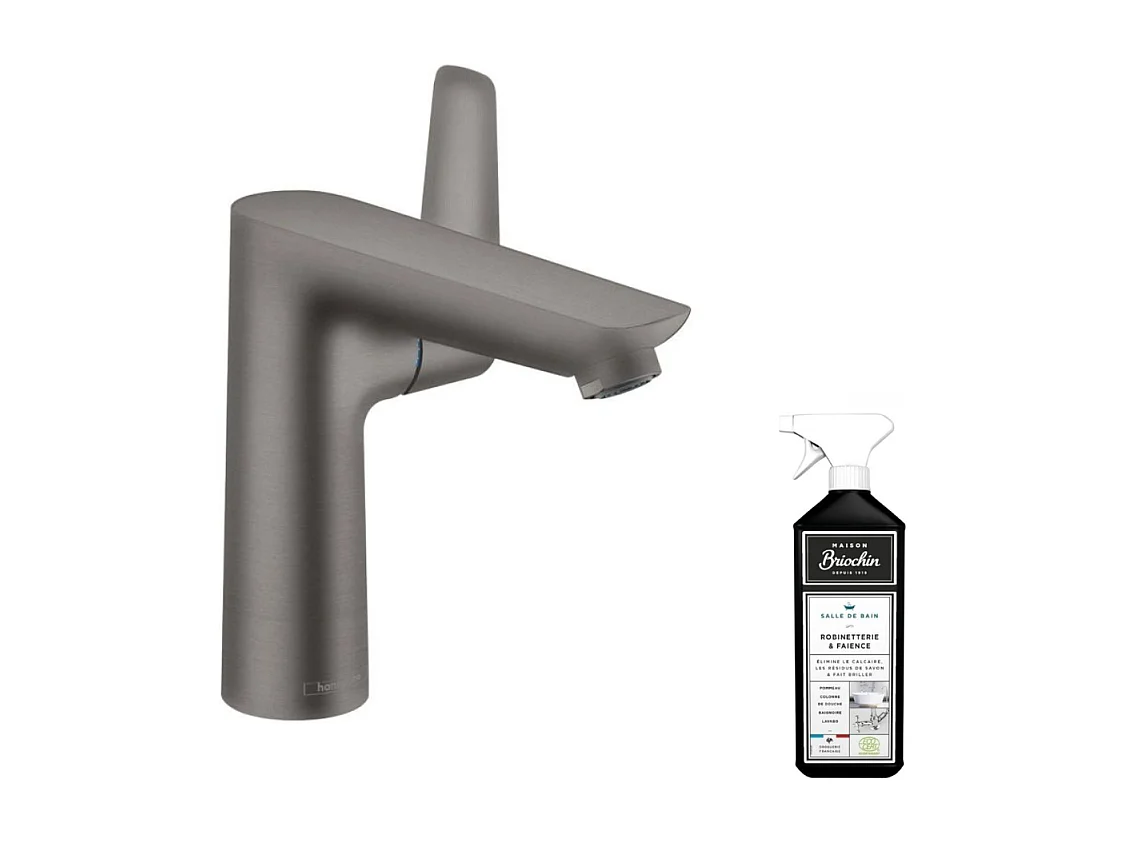 Mitigeur lavabo HANSGROHE Talis E 150 EcoSmart avec tirette et vidage noir chrome brossé + nettoyant Briochin