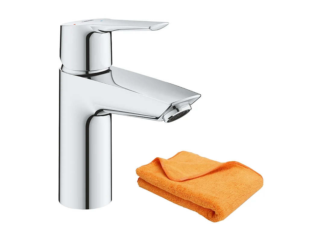 Mitigeur lavabo GROHE Quickfix Start 2021 avec vidage Push-Open taille S chromé + microfibre