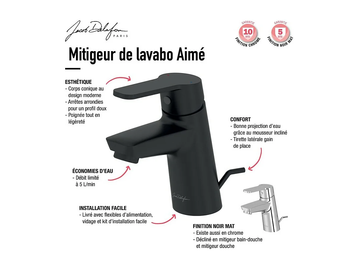 Mitigeur lavabo JACOB DELAFON Aimé chrome