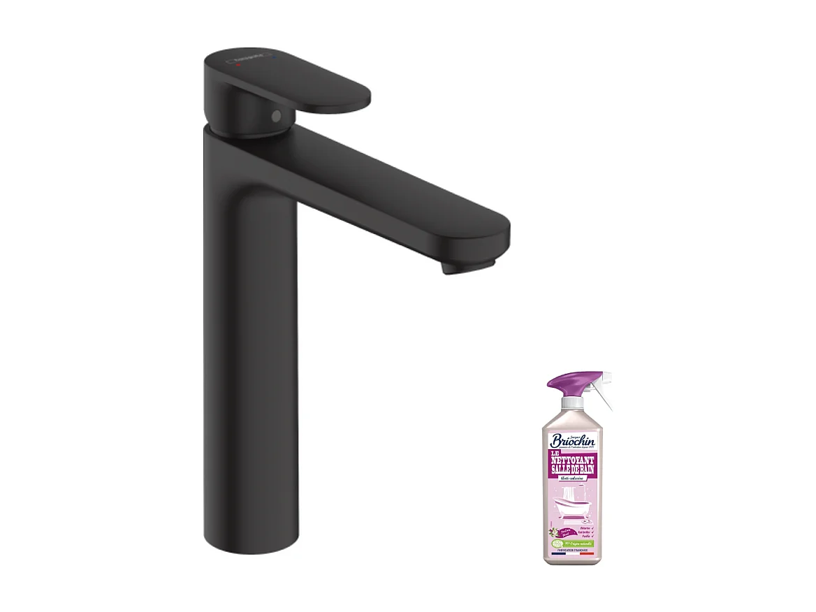 Mitigeur lavabo HANSGROHE 190 sans tirette ni vidage noir mat + nettoyant Briochin