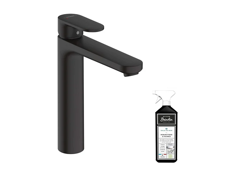 Mitigeur lavabo HANSGROHE 190 sans tirette ni vidage noir mat + nettoyant Briochin