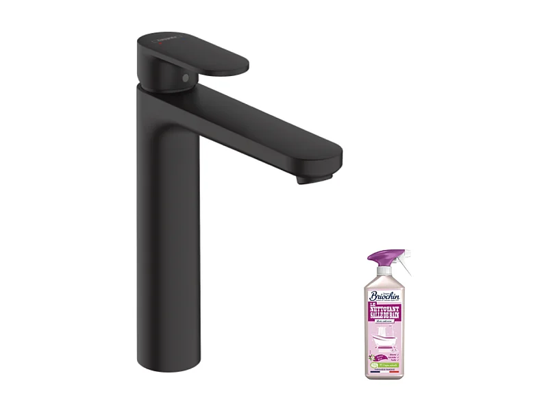 Mitigeur lavabo HANSGROHE 190 sans tirette ni vidage noir mat + nettoyant Briochin