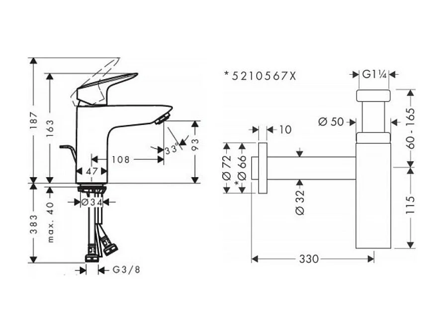 Mitigeur lavabo HANSGROHE Logis 100 + siphon FlowStar S