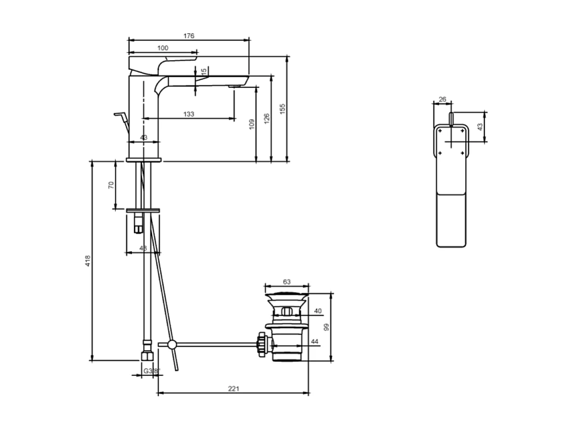 Villeroy & Boch Subway 3.0 Robinetterie monocommande pour lavabo avec dispositif de vidange à tirette, Matt Black